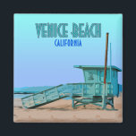 Aimant Venice Beach Californie Vintage<br><div class="desc">Affichez le vibrant stand de sauveteurs turquoise et de sable bronzé devant la toile de fond des montagnes Père Noël Monica et Malibu à Venice Beach,  Californie,  États-Unis dans votre maison comme souvenir de l'un des plus grands sites d'Amérique!</div>