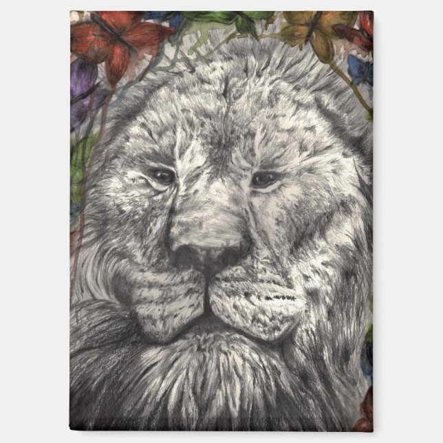 Aimant Vent sous mes ailes Lion Papillons Dessin (Recto)