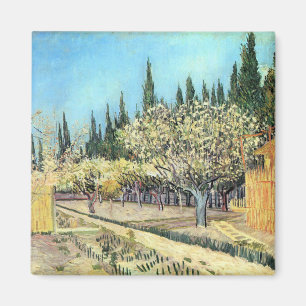 Aimant Verger en fleurs de Van Gogh bordé de cyprès