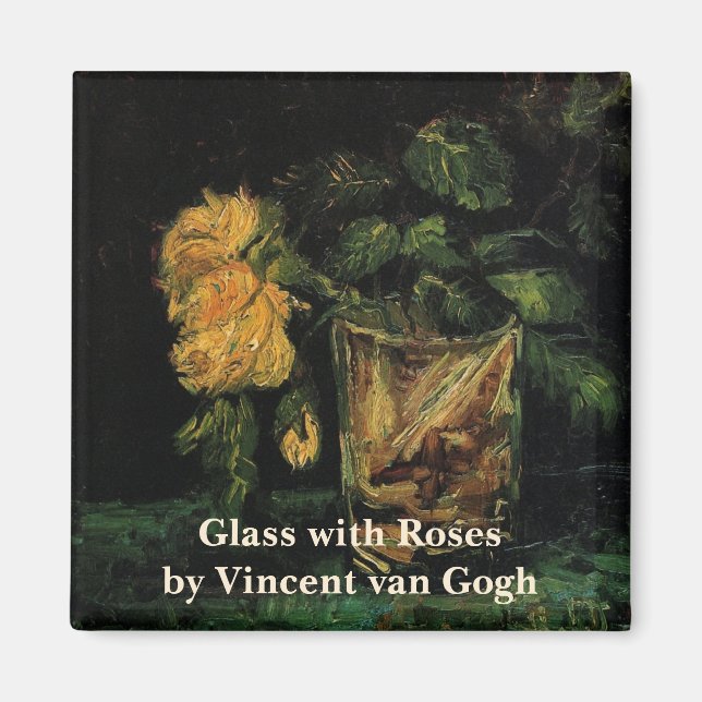 Aimant Verre avec des roses par Vincent van Gogh (Devant)