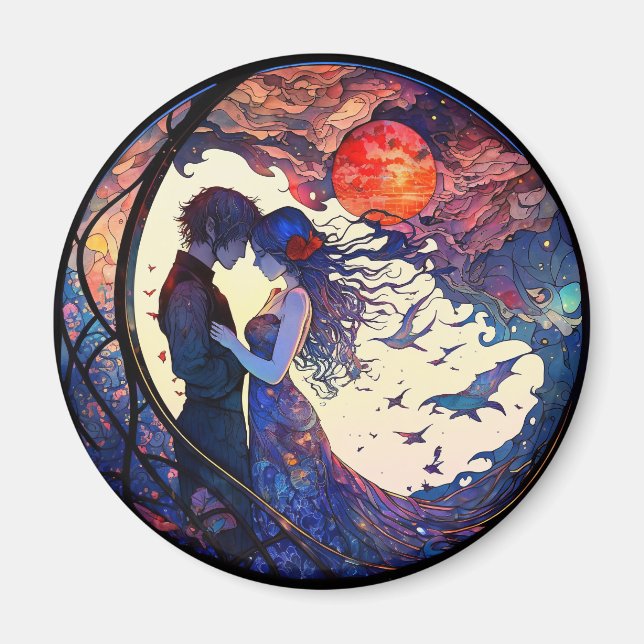 Aimant Verre Faux Vitrail de Couple (Devant)