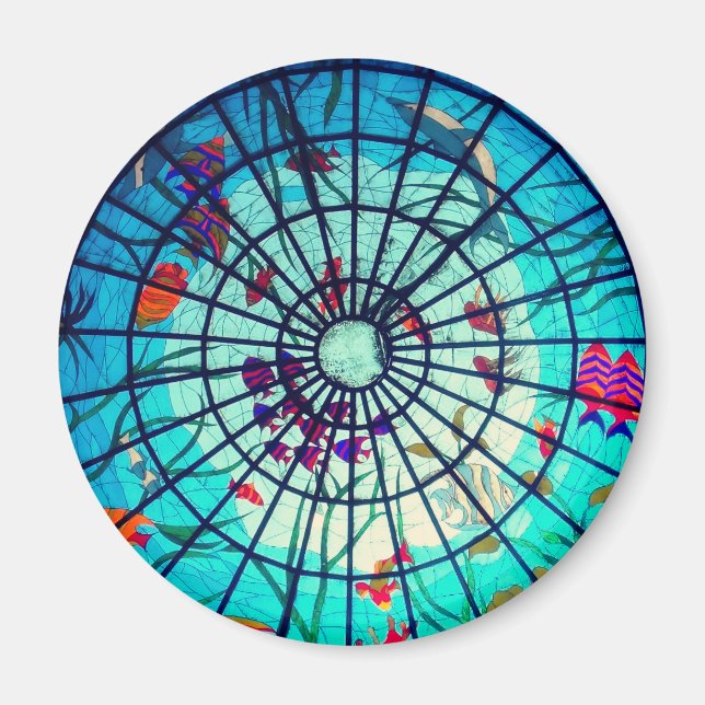 Aimant Verre tendu océan poissons tropicaux plantes bleu (Devant)