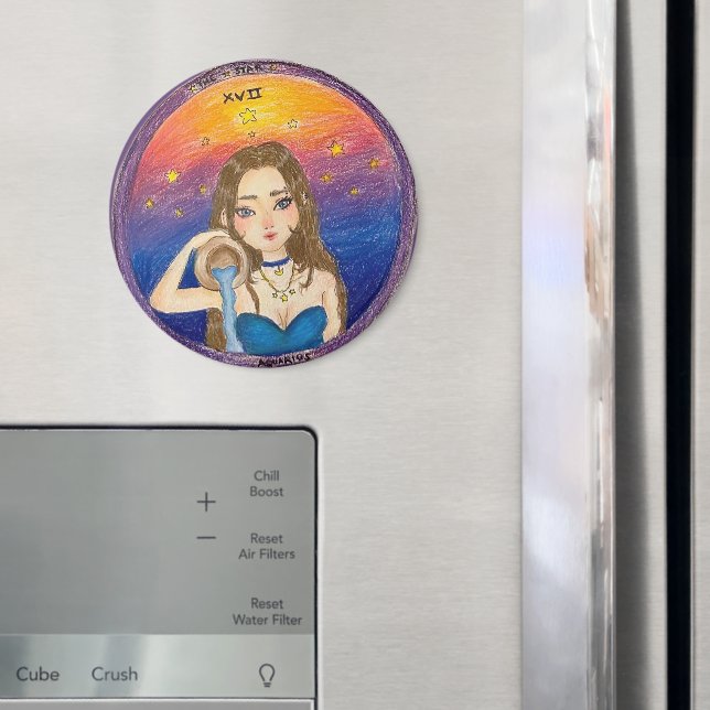 Aimant Verseau Fille d'Astrologie dans Ciel Étoilé Bleu (In situ (réfrigérateur))
