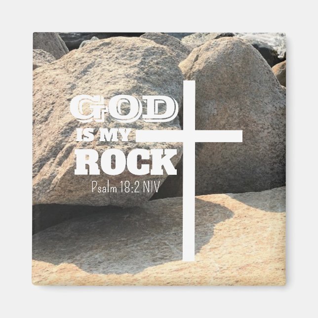 Aimant Verset biblique Dieu est mon Rocher Croix blanche  (Devant)