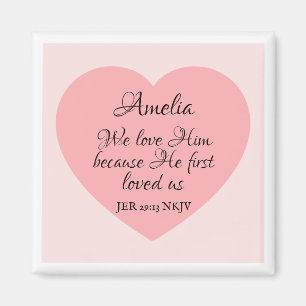 Aimant Verset de la Bible Dieu T'aime Cœur Rouge Rose Sim