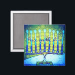 Aimant Vert Bleu Hanoukka Menorah Étincelle de paix<br><div class="desc">"Paix, éclat, brille." Une photo de fond d'une menorah d'art bleu et vert, colorée et lumineuse, vous permet d'inaugurer les vacances d'Hanoukka dans le style. Sentez la chaleur et la joie de la saison des Fêtes chaque fois que vous utilisez cet aimant Hanoukka lumineux et coloré. Des cartes de correspondance,...</div>