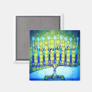 Aimant Vert Bleu Hanoukka Menorah Étincelle de paix