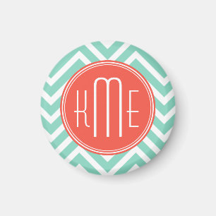 Aimant Vert chic Chevron d'Aqua et monogramme fait sur