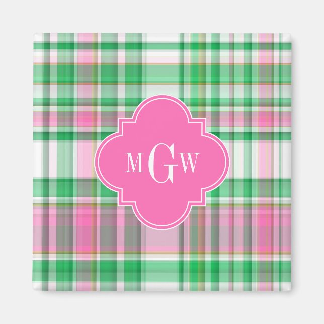 Aimant Vert émeraude Rose vif Blanc Madras Prépa Monogram (Devant)