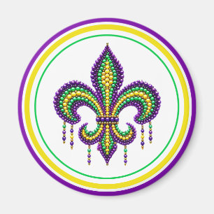 Aimant Vert jaune pourpre Mardi Gras fleur de lis