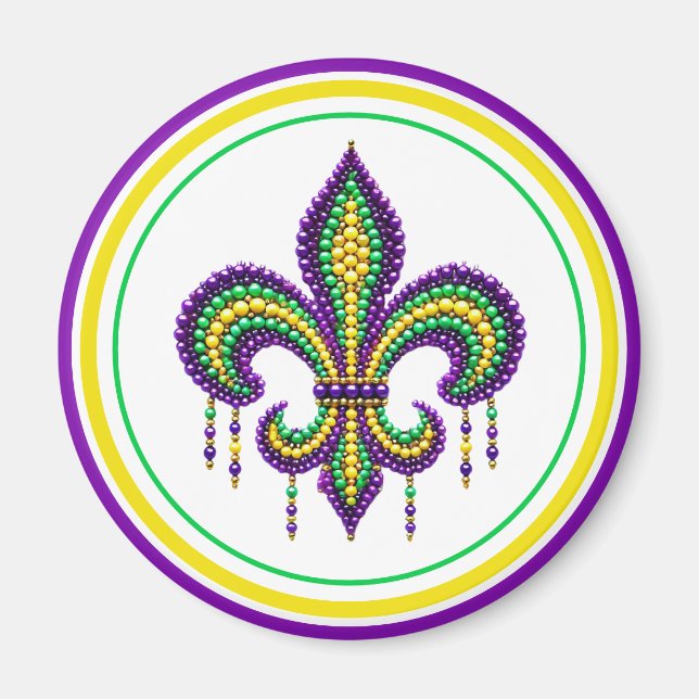 Aimant Vert jaune pourpre Mardi Gras fleur de lis (Devant)