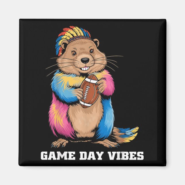 Aimant Vibes de jour de jeu Tribal Groundhog tenant un ba (Devant)