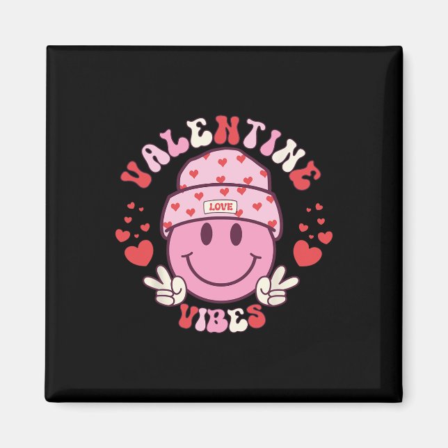 Aimant Vibes de la Saint-Valentin Groovy Sourire Visage F (Devant)