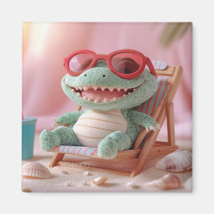 Aimant Vibes d'été : Crocodile en peluche décontracté en