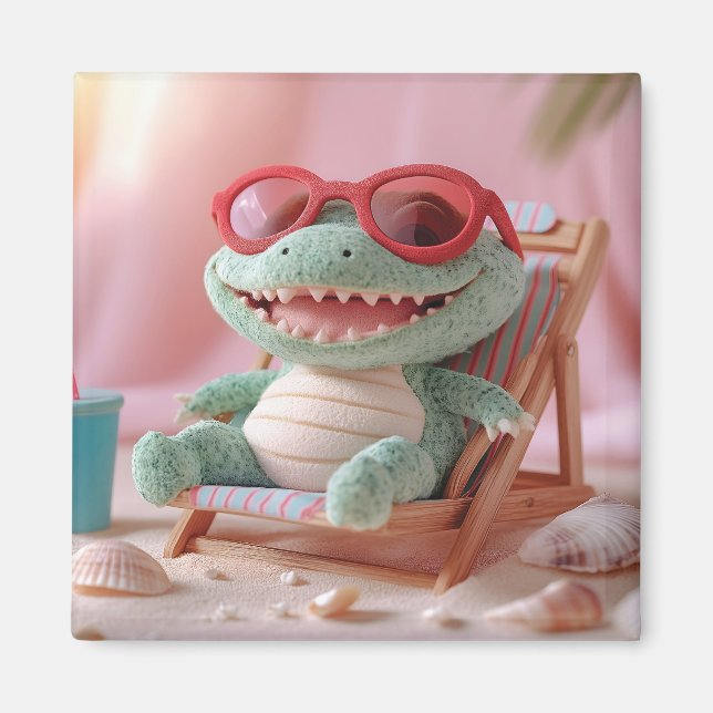 Aimant Vibes d'été : Crocodile en peluche décontracté en  (Devant)