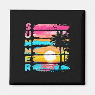 Aimant Vibes d'été Rétro Plage Coucher de soleil Palmier