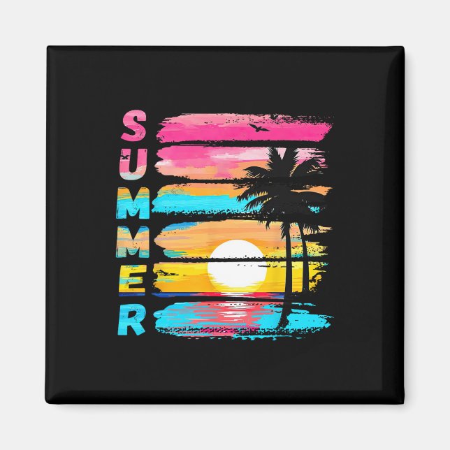 Aimant Vibes d'été Rétro Plage Coucher de soleil Palmier  (Devant)