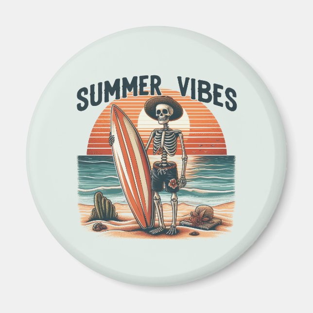 Aimant Vibes d'été Skeleton Surfer Sunset Beach Design (Devant)