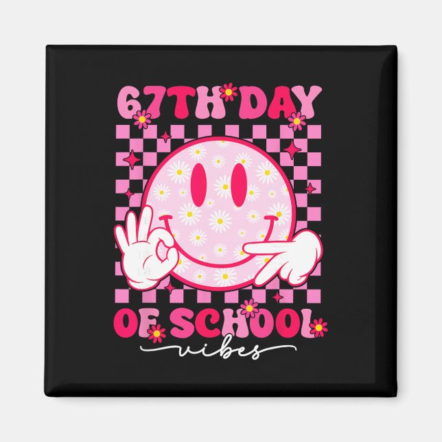 Aimant Vibes du 67e jour d'école 67 Mème Visage souriant  (Devant)