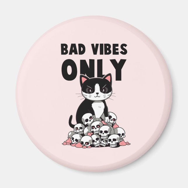 Aimant Vibes incorrectes uniquement - Chat et crânes (Devant)