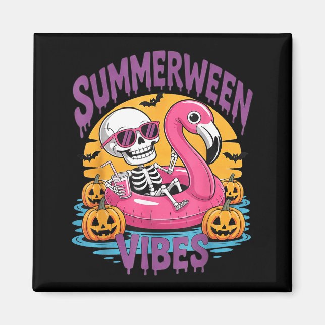 Aimant Vibes Summerween squelette flamant rose Halloween  (Devant)