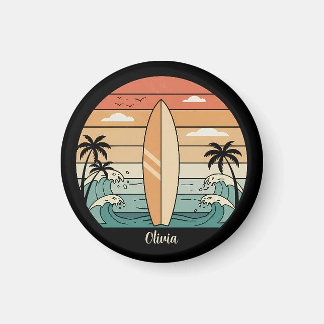 Aimant Vibes Surf Rétro - Planche de Surf et Vagues (Devant)