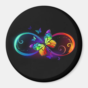 Aimant Vibrant infini avec papillon arc-en-ciel sur fond