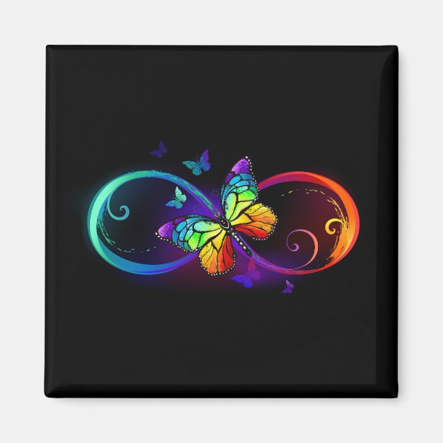 Aimant Vibrant infinity with rainbow butterfly on black (Devant)
