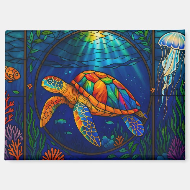 Aimant Vibrant Stained Glass Sea Turtle Ocean Design (Recto)