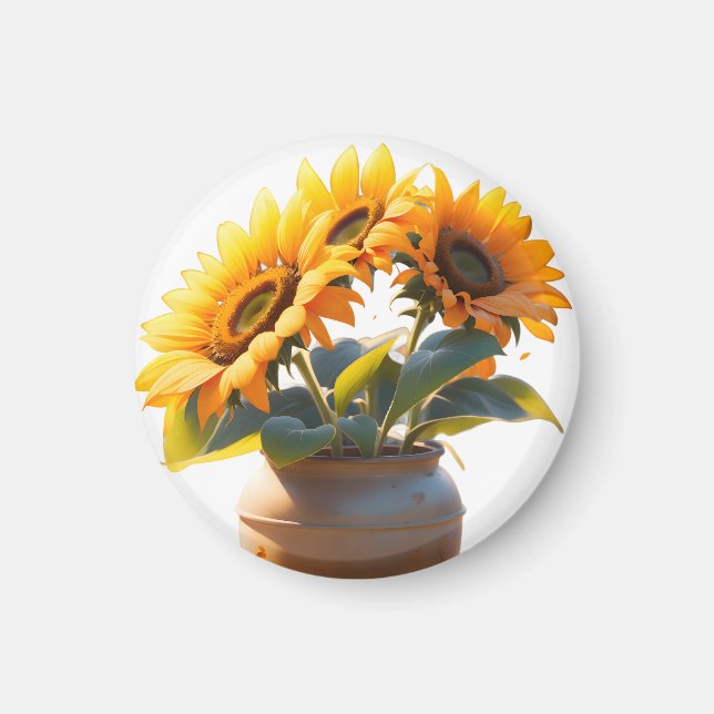 Aimant Vibrant Sunflowers in a Rustic Pot (Devant)