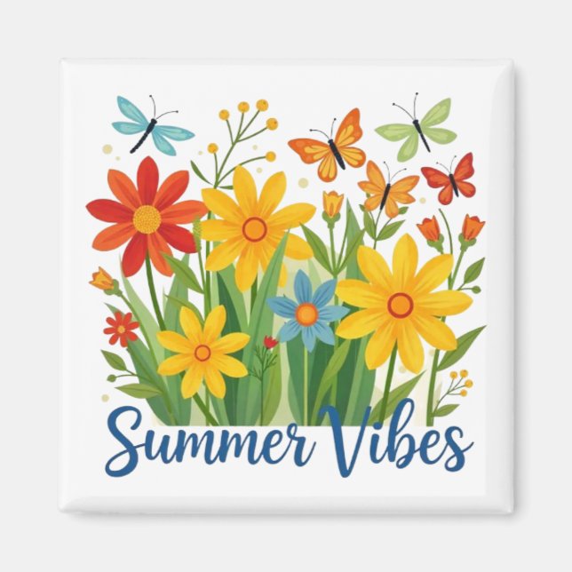 Aimant Vibrations d'été Floral avec Papillons (Devant)