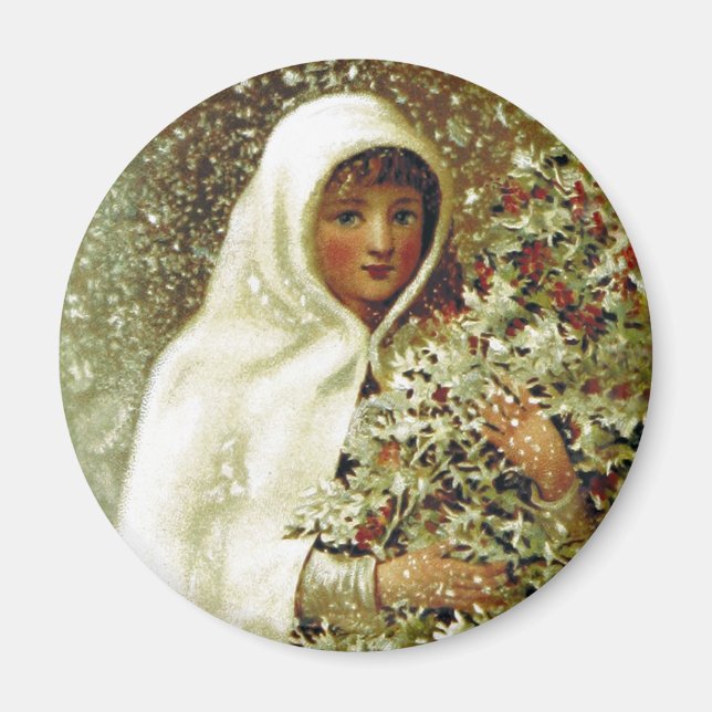 Aimant Victorian hiver fille saint baies branches neige (Devant)