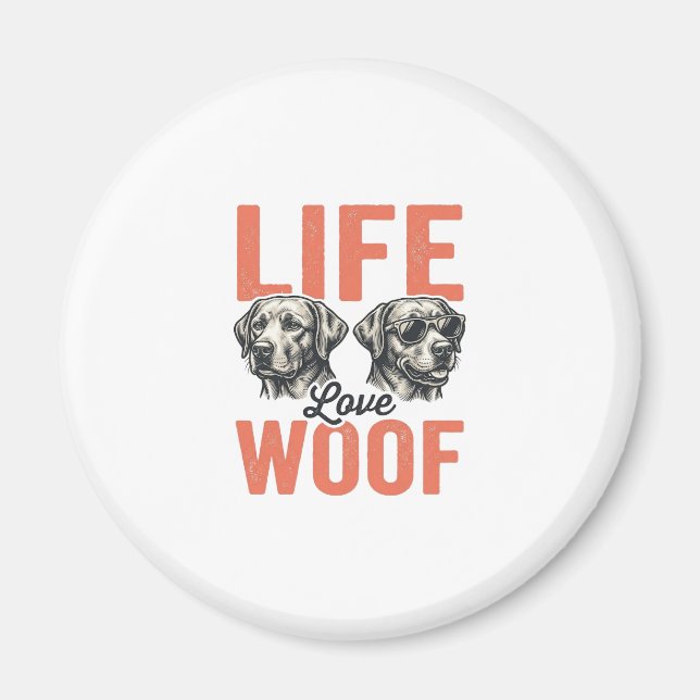 Aimant Vie Amour Chien Woof Graphisme Rétro_1 (Devant)