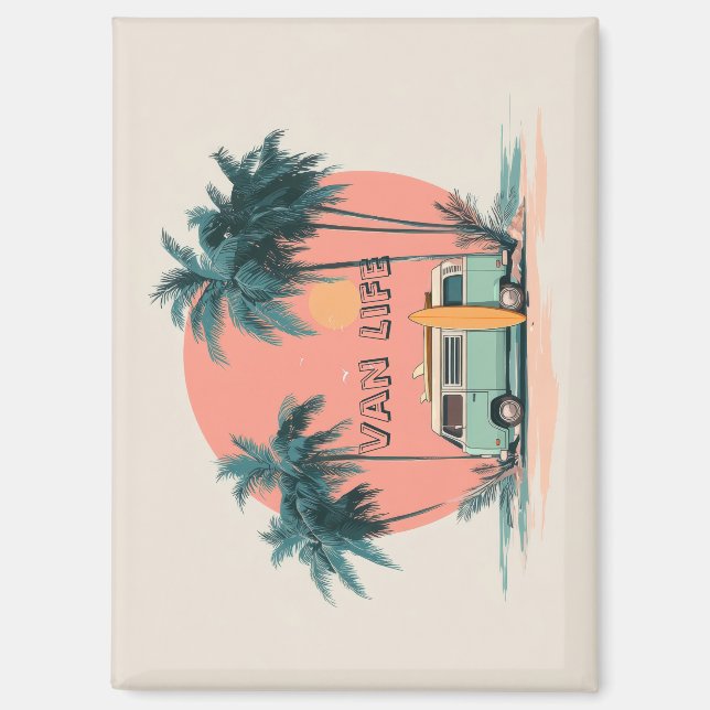 Aimant Vie en Van – Art Rétro de Camionnette de Plage (Recto)