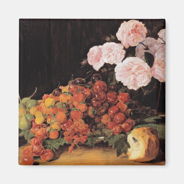 Aimant Vie morte avec Roses, fraises et pain (Devant)