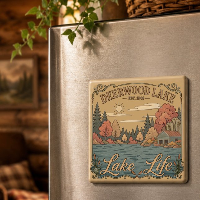 Aimant Vieille Vie de Lac Deerwood Rustique  (Vintage Deerwood Lake Life Fall Colors Magnet by Inspirivity Artist, Jennifer Wagner)