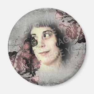 Aimant Vielle clé et photo personnalisée Rose