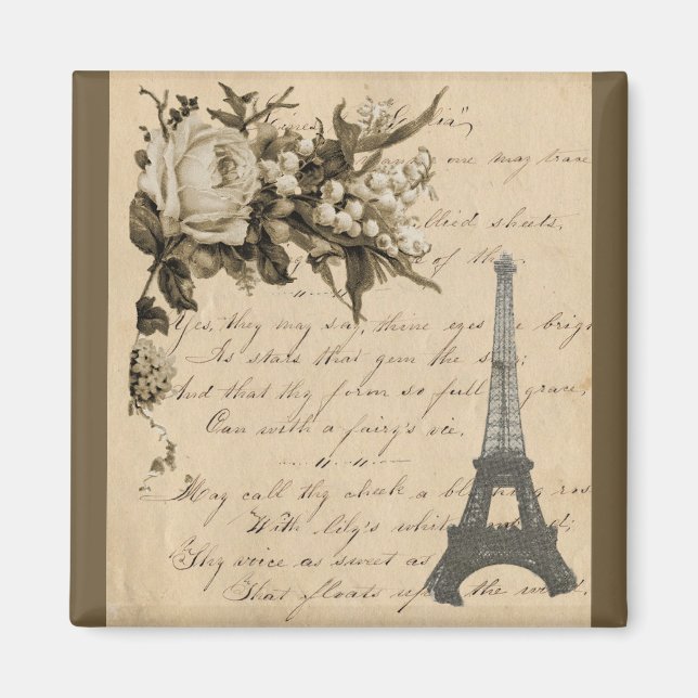 Aimant Vielles fleurs françaises et tour Eiffel (Devant)