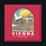 Aimant Vienne Autriche Emblème rétro Voyage<br><div class="desc">Design de voyage rétro de Vienne dans un style emblème. Son héritage artistique et intellectuel a été façonné par des habitants dont Mozart,  Beethoven et Sigmund Freud.</div>
