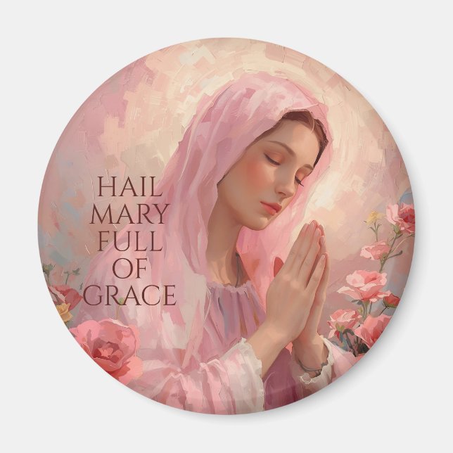 Aimant Vierge Marie rose catholique (Devant)