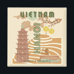 Aimant Vietnam Travel Art, Vintage<br><div class="desc">Une belle conception d'art de voyager qui capture les différents paysages du Vietnam dans un style esthétique rétro. Il s'agit d'un complément parfait à n'importe quel endroit et ferait un grand ajout à votre vie,  surtout si vous aimez une esthétique vintage.</div>
