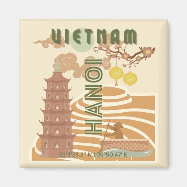 Aimant Vietnam Travel Art, Vintage (Devant)