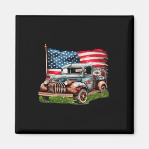 Aimant Vieux Camion Pickup Drapeau américain 4 juillet Pa