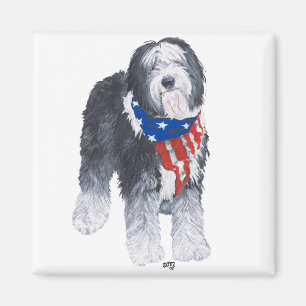 Aimant Vieux chien de berger anglais patriotique