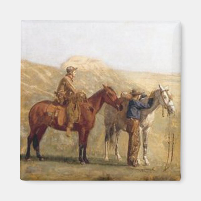 Aimant Vieux Cowboys Occidentaux Avec Chevaux (Devant)