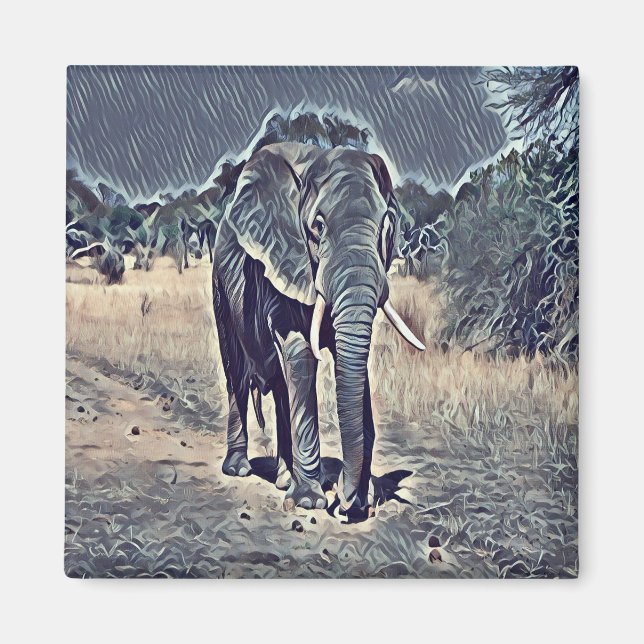 Aimant Vieux éléphant gris marchant (Devant)