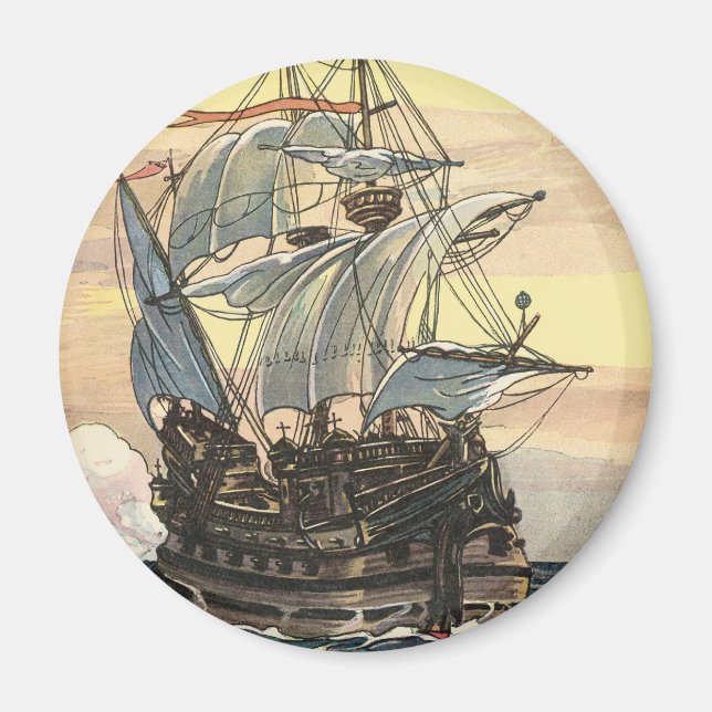 Aimant Vieux navire pirate, galion naviguant sur l'océan (Devant)