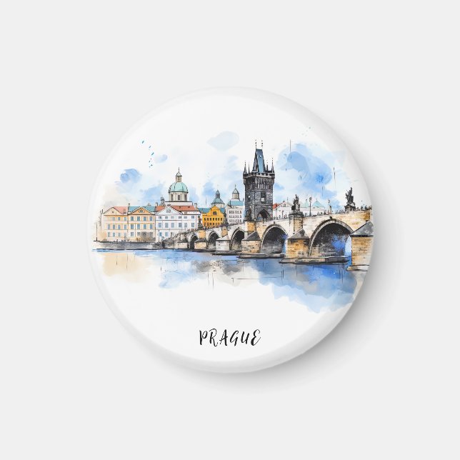 Aimant Vieux Prague, aquarelle du pont Charles (Devant)