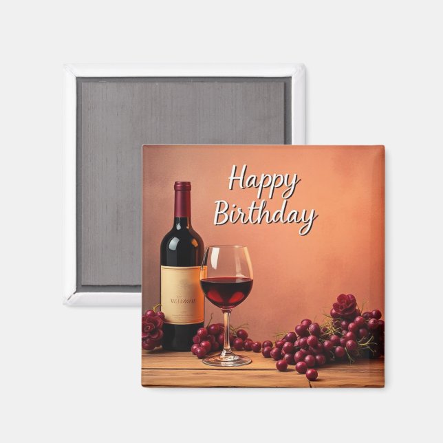 Aimant Vignoble élégant Joyeux Anniversaire Vin & Raisins (Recto/Verso)