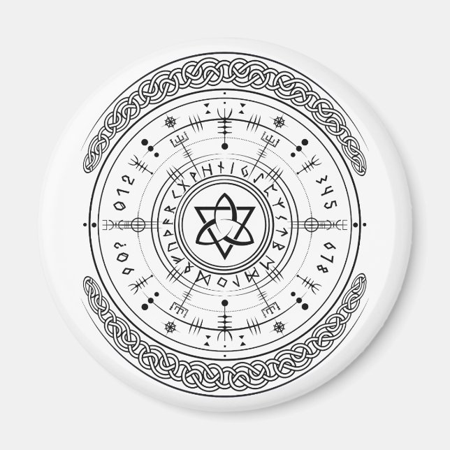 Aimant Viking Pagan Asatru Runic Compass, Runes Vegvisir (Devant)